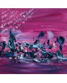tableau abstrait rose bleu blanc