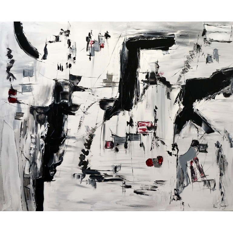 grand tableau abstrait noir et blanc