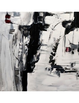 grand tableau abstrait noir et blanc