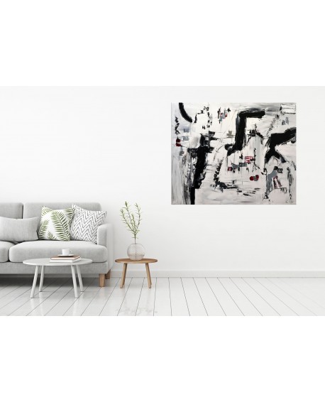grand tableau abstrait noir et blanc