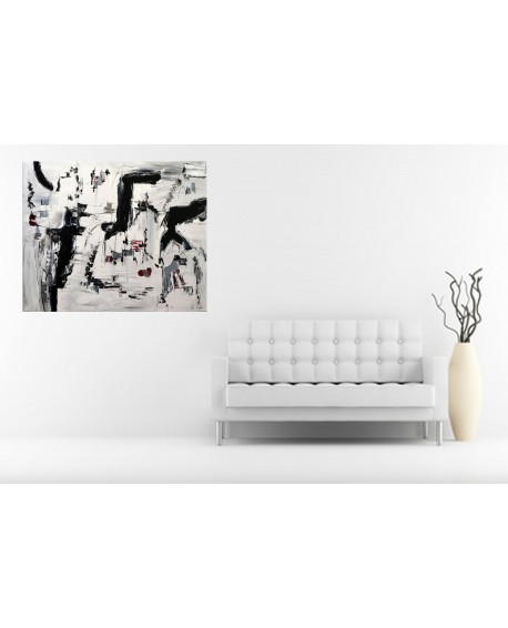 grand tableau abstrait noir et blanc
