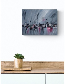 tableau abstrait gris noir blanc rouge