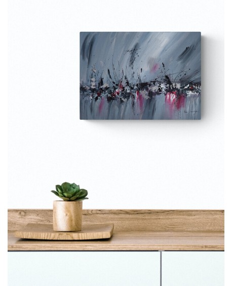 tableau abstrait gris noir blanc rouge
