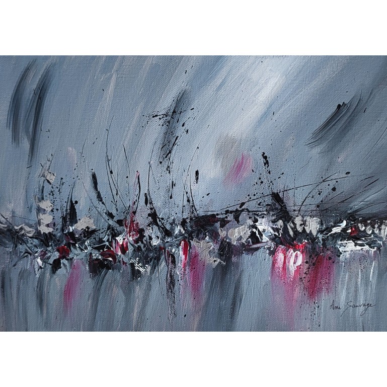 tableau abstrait gris noir blanc rouge