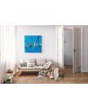 tableau abstrait bleu et feuilles d'or