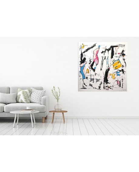 grand tableau abstrait contemporain blanc 100 x 100