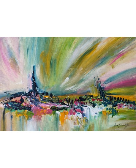 tableau abstrait coloré vert et couleurs