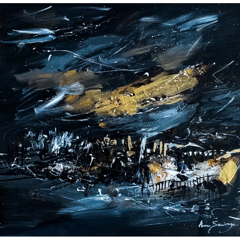 tableau abstrait noir blanc or