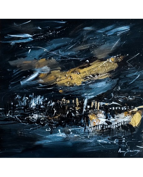 tableau abstrait noir blanc or