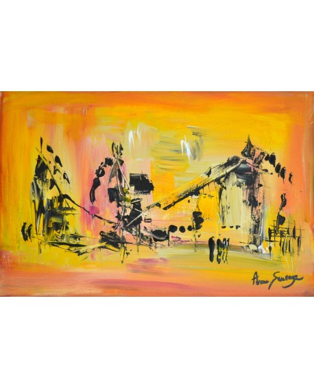 peinture abstraite jaune et noir