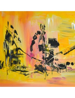tableau abstrait jaune et noir