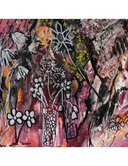 tableau abstrait rose fleurs