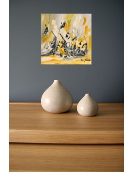 tableau abstrait jaune et gris