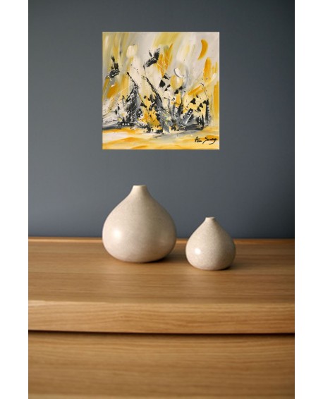 tableau abstrait jaune et gris