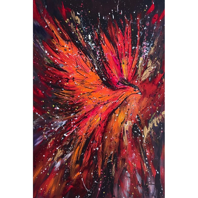 tableau phénix moderne - phoenix rouge noir