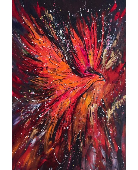 tableau phénix moderne - phoenix rouge noir
