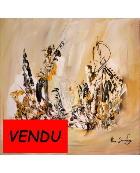 tableau abstrait marron Les visiteurs et le chaman