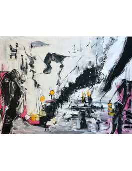 tableau noir blanc gris jaune rose