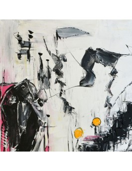 tableau noir blanc gris rose et jaune
