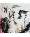 tableau noir blanc gris rose et jaune