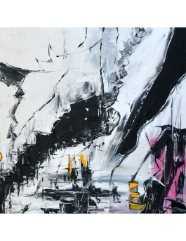tableau noir blanc gris rose et jaune