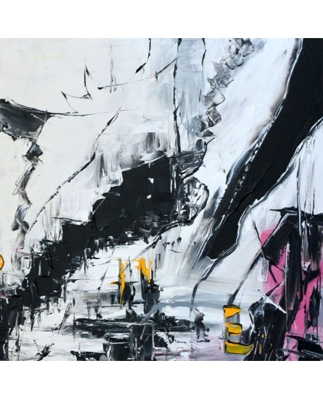 tableau noir blanc gris rose et jaune