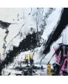 tableau noir blanc gris rose et jaune
