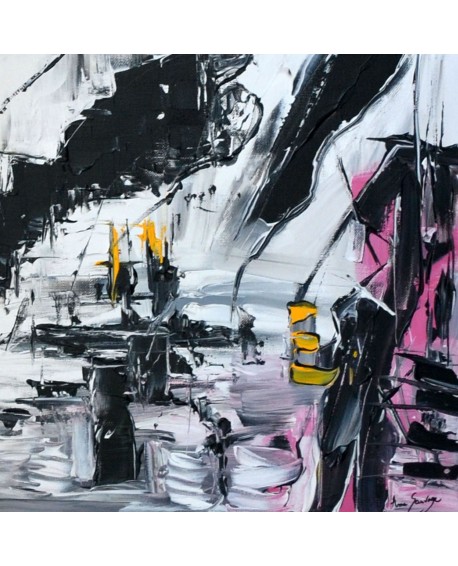 tableau noir blanc gris rose et jaune