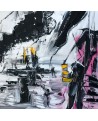 tableau noir blanc gris rose et jaune