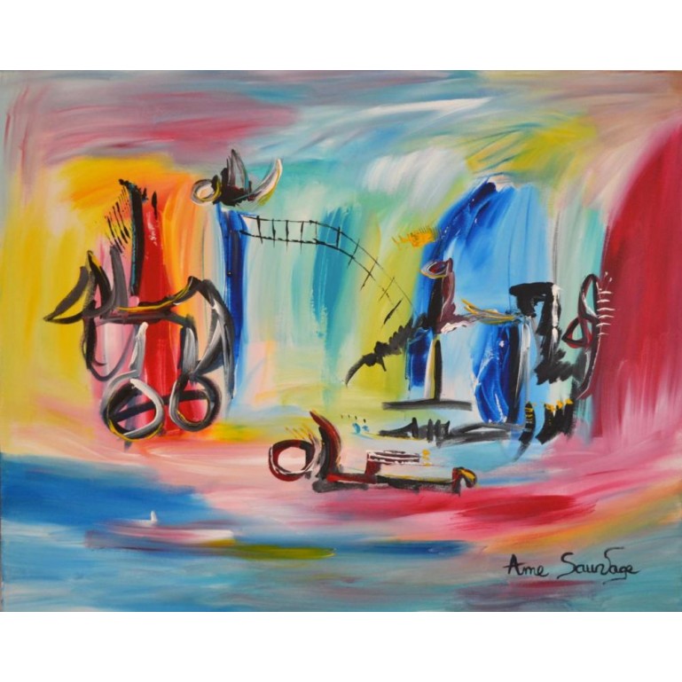 Tableau multicolore Le paradis des oiseaux