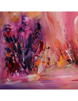 tableau abstrait orange rouge violet fleurs