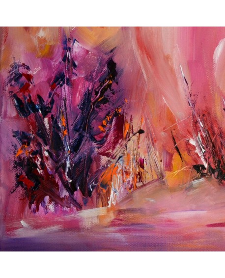 tableau abstrait orange rouge violet fleurs