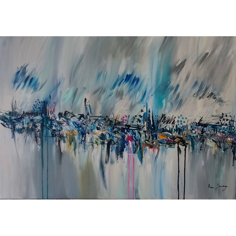 tableau abstrait gris bleu