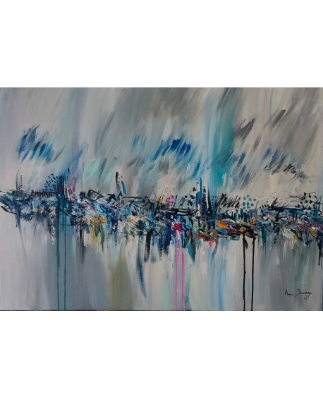 tableau abstrait gris bleu