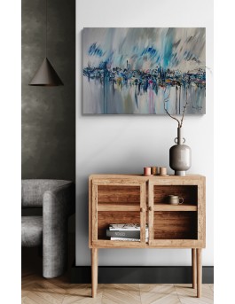 tableau abstrait gris bleu