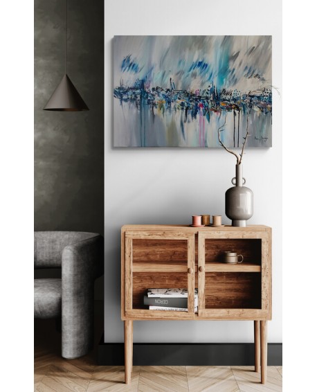 tableau abstrait gris bleu