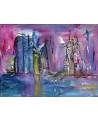 peinture abstraite rose violet ville