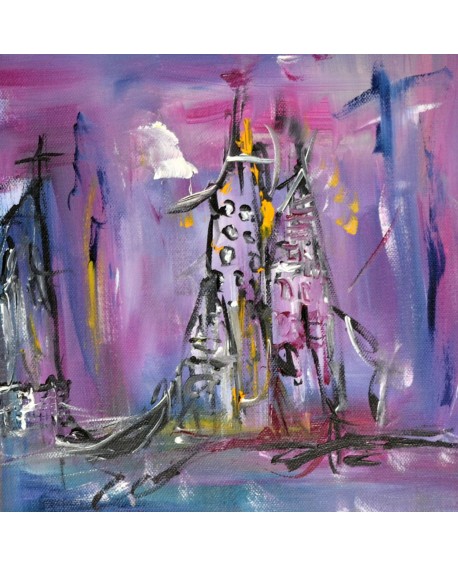 peinture abstraite rose violet ville