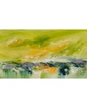 tableau abstrait vert et jaune