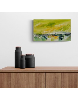 tableau abstrait vert et jaune