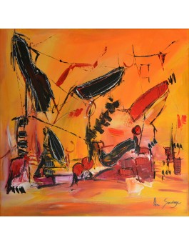 tableau abstrait jaune et rouge