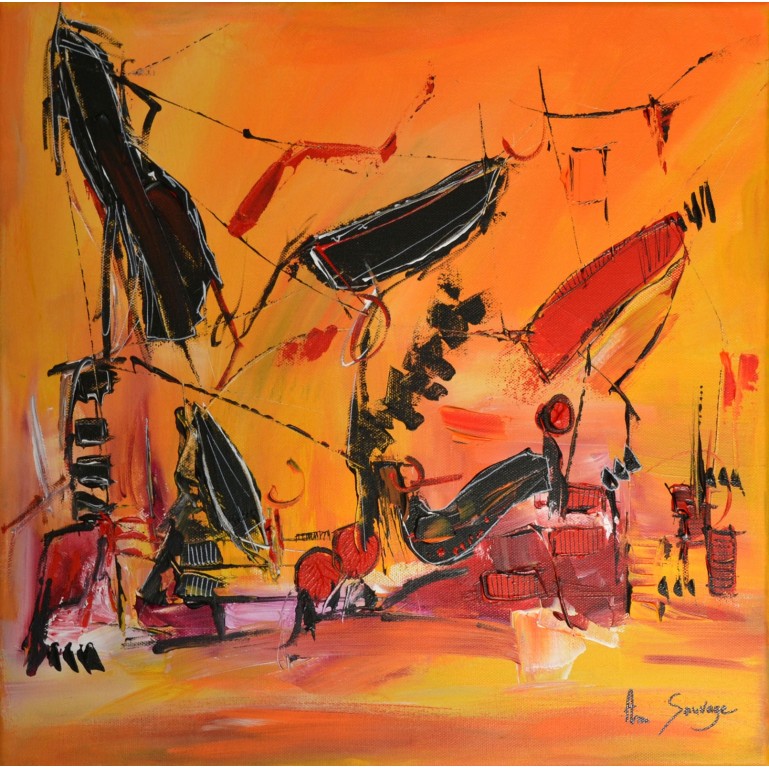 tableau abstrait jaune et rouge