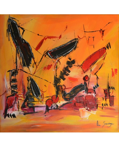 tableau abstrait jaune et rouge
