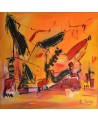 tableau abstrait jaune et rouge