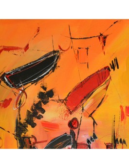 tableau abstrait jaune et rouge