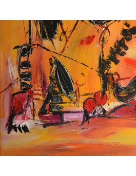 tableau abstrait jaune et rouge