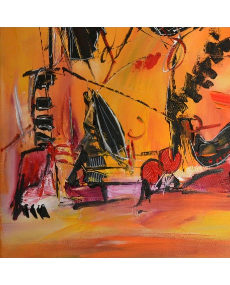 tableau abstrait jaune et rouge