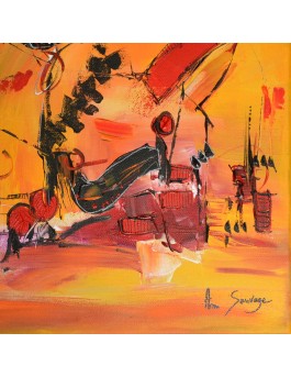 tableau abstrait jaune et rouge
