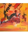 tableau abstrait jaune et rouge