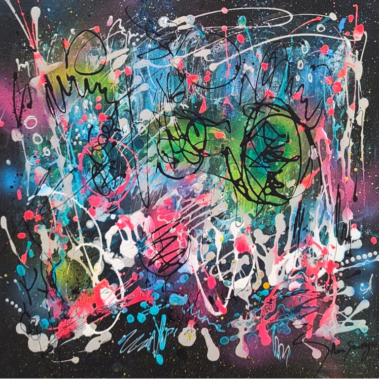 tableau abstrait design flashy multicolore